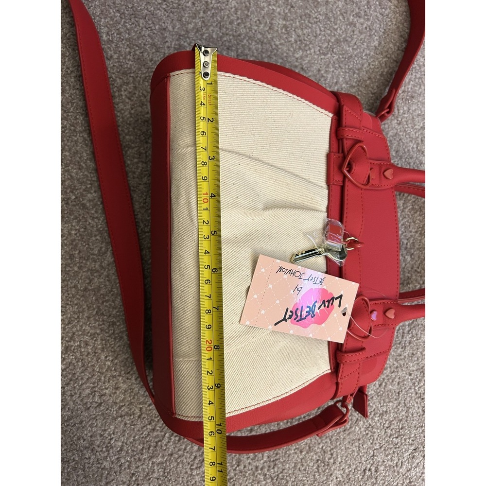 Luv Betsey by Betsey Johnson Satchel Womens Small Red Cream NEW Heart Crossbody - Picture 8 of 15